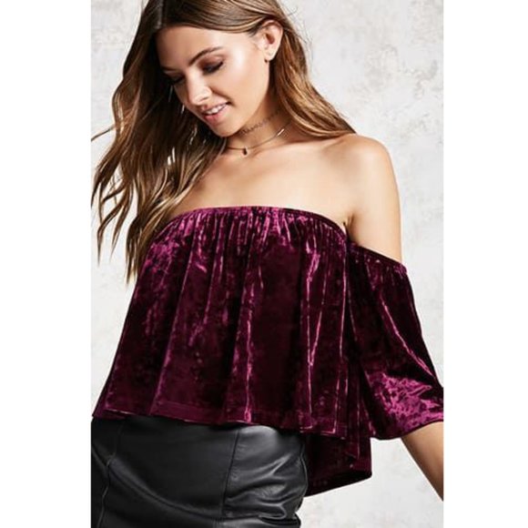 Forever 21 Crushed Velvet Off-the-shoulder Top - Picture 1 of 6